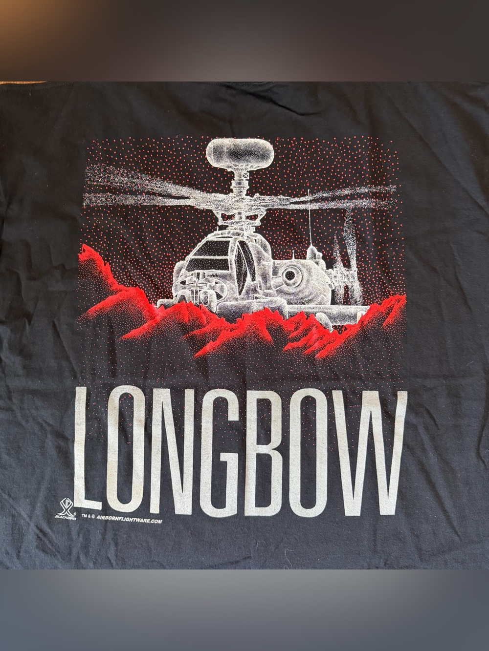 Vintage Military Mens Tshirt 64 Longbow Blackbird Helicopter Black Size 2XL - Picture 14 of 16